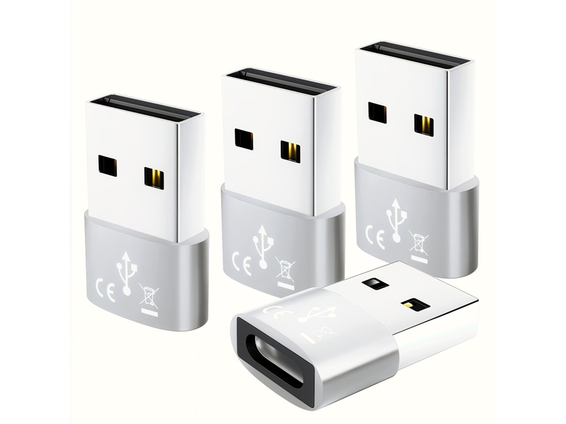Adaptador de cable de datos tipo C hembra a USB 2.0 para teléfono móvil, adaptador de carga, 4 Chennnls plateados