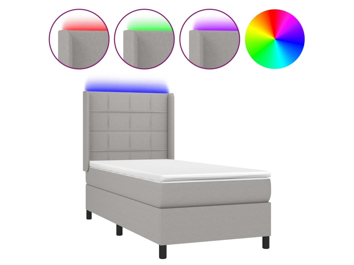 Maison Exclusive - Cama Box Spring Colchón Y Luces Led Tela Gris Claro 90x200 Cm