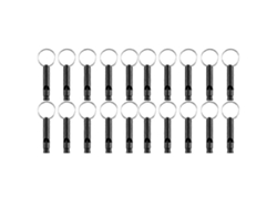 Silbatos deportivos de aluminio (paquete de 20) con llavero, color negro