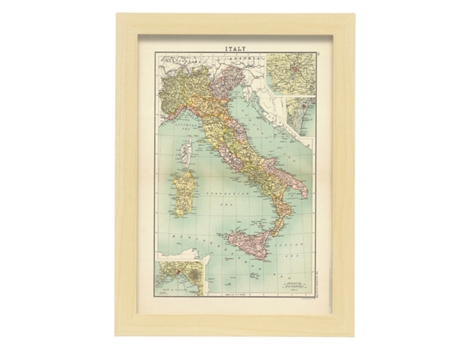 NACNIC Pósters Geográficos En Estilo Vintage Mapa Político De Italia Ilustraciones De Antiguos Mapamundis En Tonos Sepia Tamaño A3, Con Marco Negro...