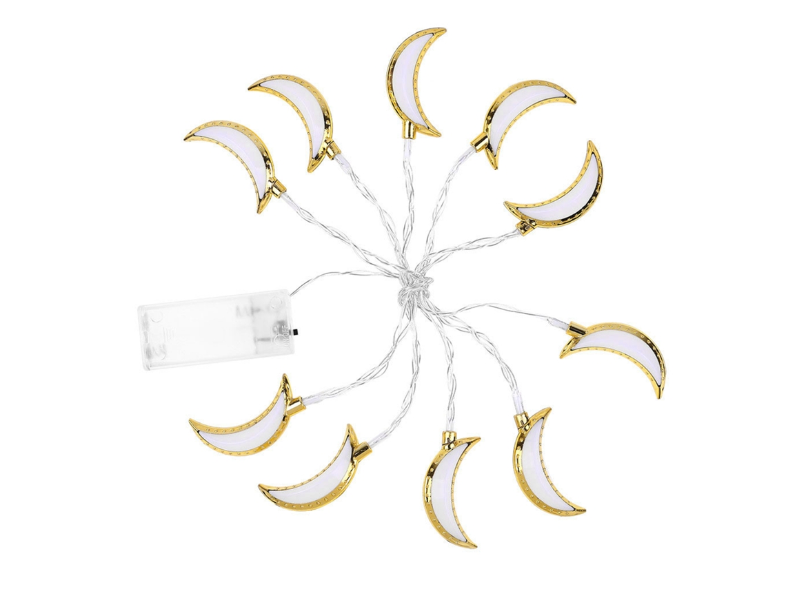 Guirnalda de luces con forma de luna, de 1,5 m, con 10 LED, para decorar fiestas, bodas y festivales durante el Ramadán y el Eid (2026).