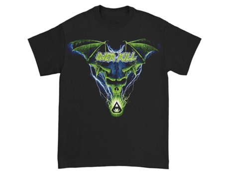 Camiseta ROCKINSTONE Overkill Allover camiseta azul con calavera de ala de murciélago (Algodón - XXXL)