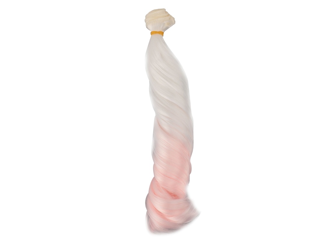 Peluca Larga Rizada Con Efecto Degradado Blanco-rosa Para Muñeca Articulada De 25 Cm.