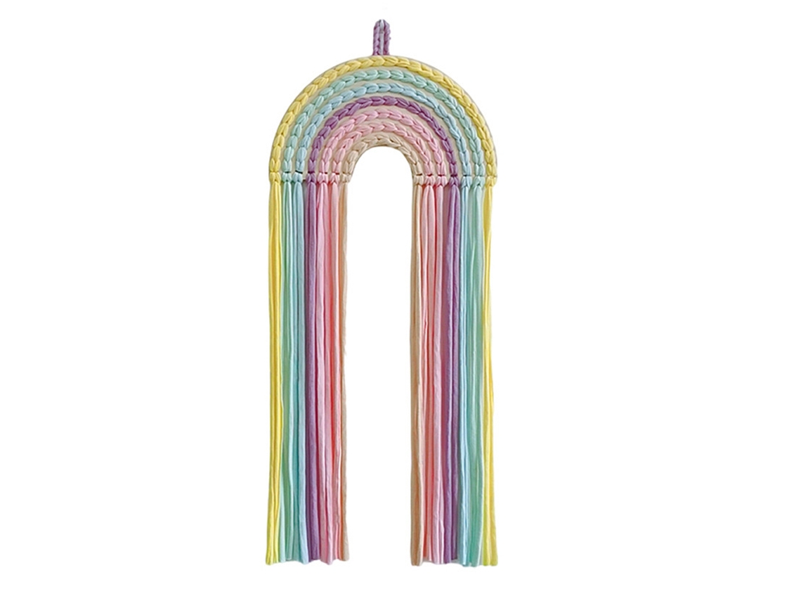 Decoración Ins: Almacenamiento de pinzas para el cabello de arcoíris para niñas, adornos de pared tejidos, madera KOFIHETY