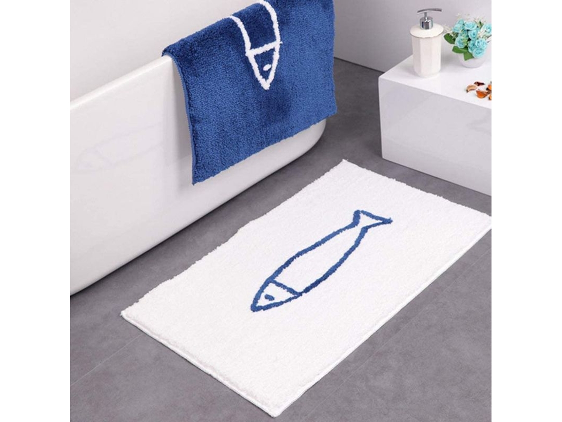 Alfombrilla De Baño Antideslizante Con Estampado De Peces Azules Y Blancos, Poliéster, 40x60cm (blanco)