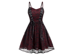 Vestido de Halloween con cabeza de calavera, mini camisón de encaje y malla, vestido de bruja para mujer (rojo) NEVEANCE