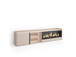 Mueble para TV, 212x35x50cm, para televisores de hasta 80'', chimenea eléctrica XXL, LED, beige.