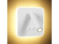 Lámpara de pared LED moderna de 8 W con luz de lectura de 3 W, rotación de 350°, interruptores independientes, luz blanca de 3000 K, para uso en interiores.