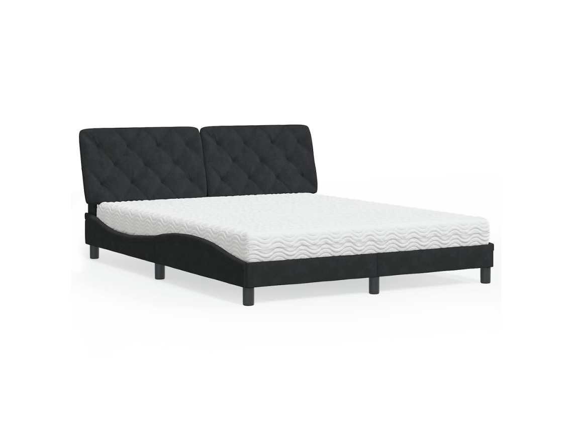 Cama Con Colchón Terciopelo Negro 160x200 Cm
