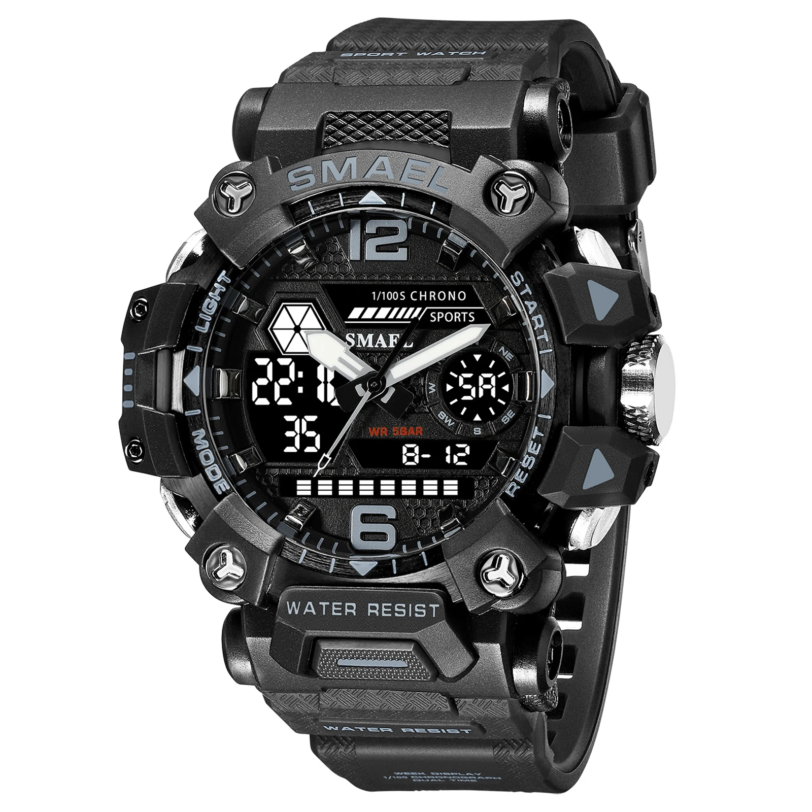 Reloj electrónico de cuarzo dual, luminoso, resistente al agua, de aleación, estilo militar, táctico para exteriores.
