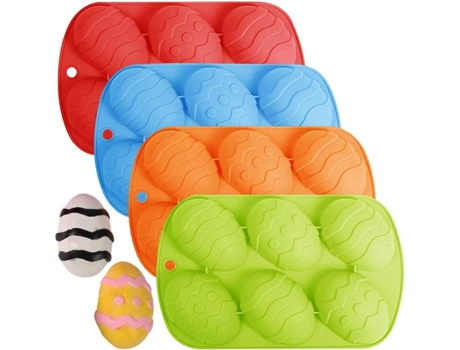 Moldes para huevos con forma de gallina en rojo, azul, naranja y verde (cada uno)