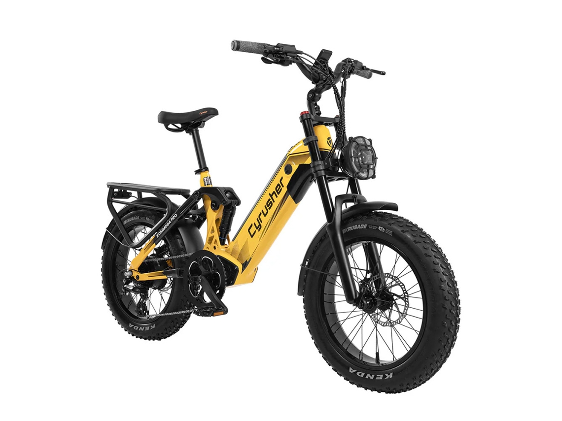Bicicleta eléctrica Cyrusher Kommoda Pro con neumáticos anchos de 20 pulgadas, motor de 250 W y batería de 52 V 20 Ah.