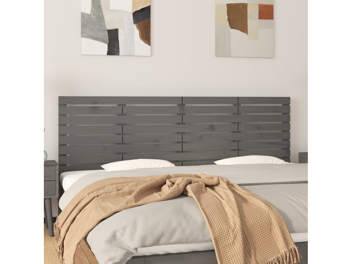Cabecero De Cama De Pared Madera Maciza Pino Gris 206x3x63 Cm
