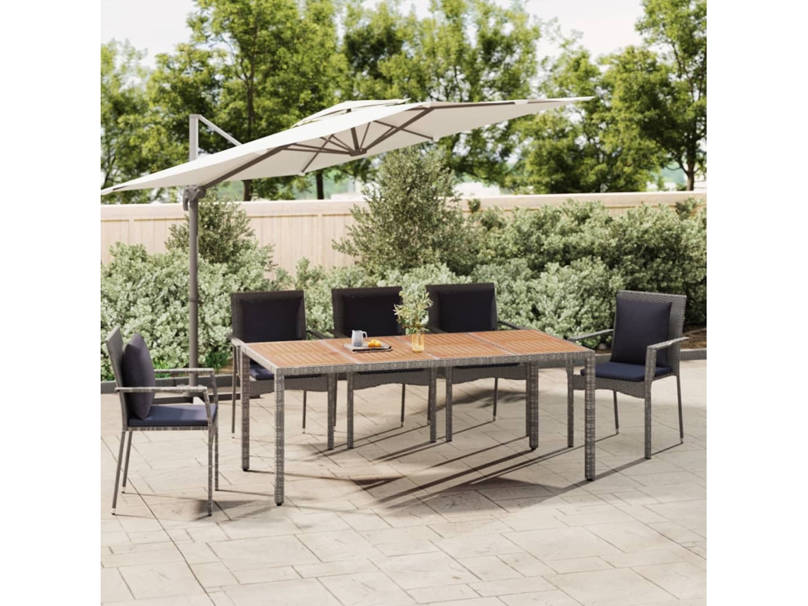 Mesa de jardín LOVELY HOME con tapa de madera de mimbre y patas de acacia maciza en color gris (190 x 90 x 75 cm)