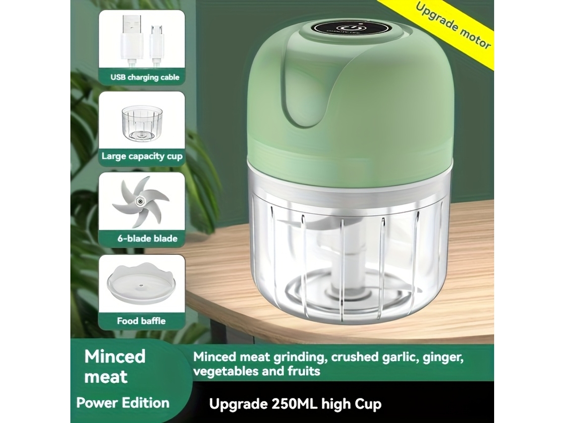 Mini prensa de ajos eléctrica portátil con cuchillas de acero inoxidable, recargable por USB y gran capacidad de 250 ml - STELASPLEN