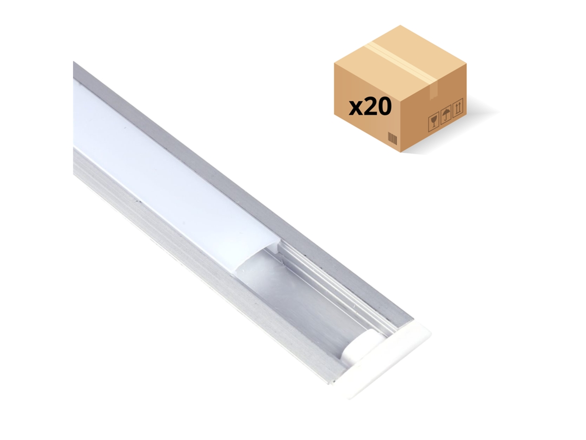 Pack x20 Perfiles Aluminio Tira Led 2 metros Empotrar Tapa Traslúcida 24,5x17,5mm JANDEI