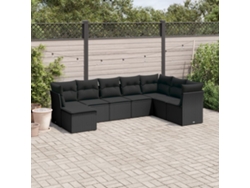 Conjunto de sofá de jardín de 8 piezas con cojines en mimbre sintético negro de DKD Home Decor