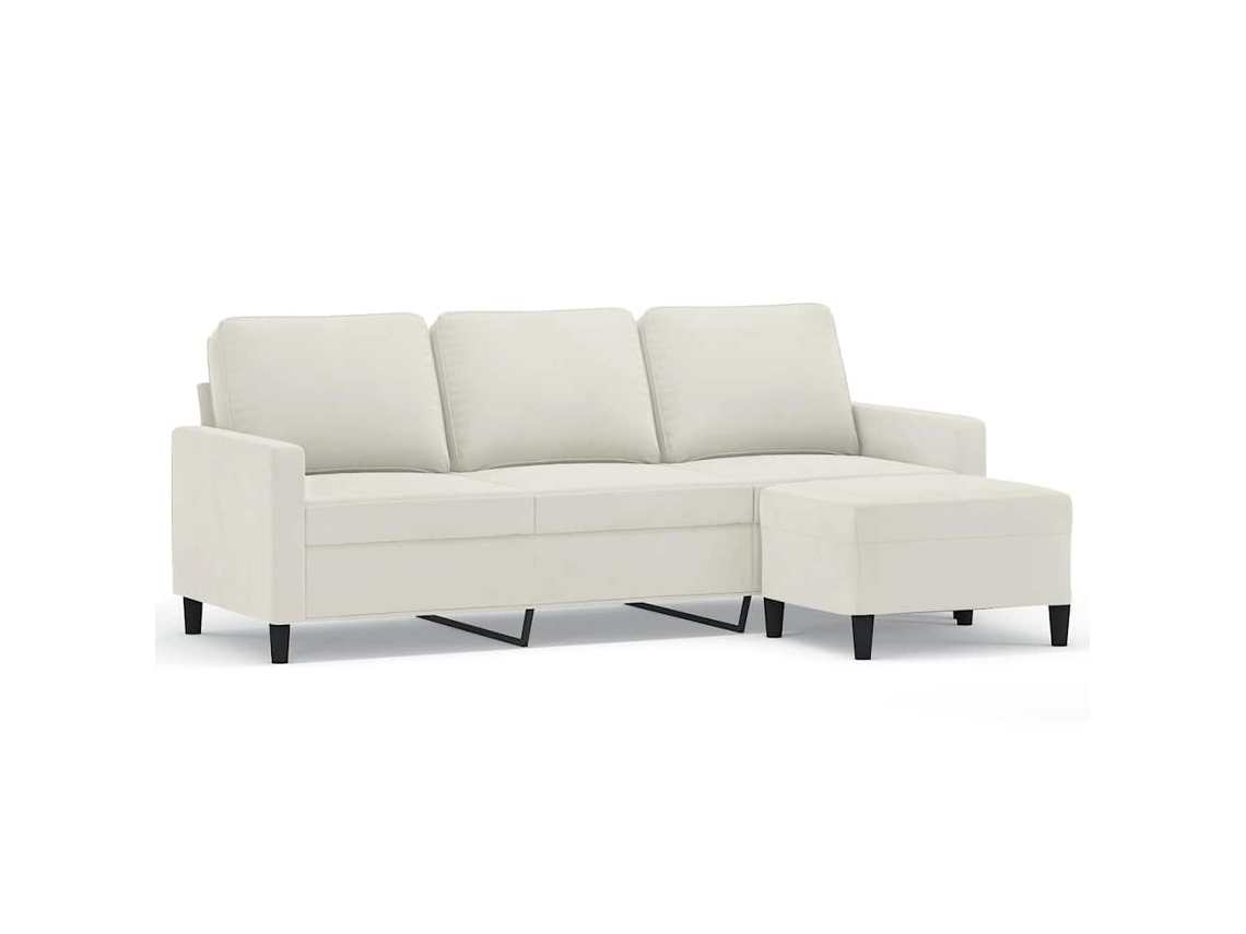 Maison Exclusive - Sofá De 3 Plazas Con Taburete De Terciopelo Crema 180 Cm