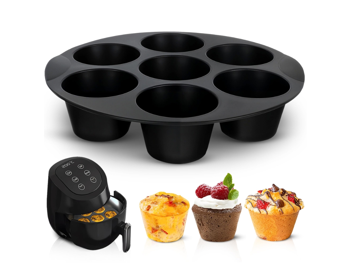 Molde de silicona para muffins en freidora de aire (3,5-5 L) - Molde para pasteles y huevos - Negro