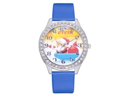 Reloj De Cuarzo Informal Para Mujer Con Correa De Pu, Bonito Estampado Navideño, Ideal Para Regalar (azul).