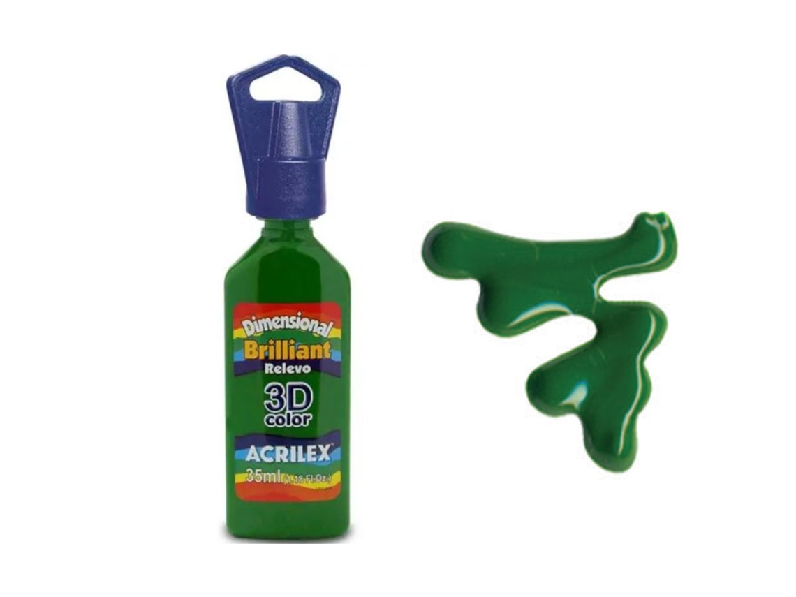 Dimensiones. Relieve brillante 3D Acrilex 513 verde musgo de 35 ml