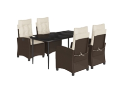 Conjunto 5 comedor de jardín VIDAXL y cojines ratán sintético marrón