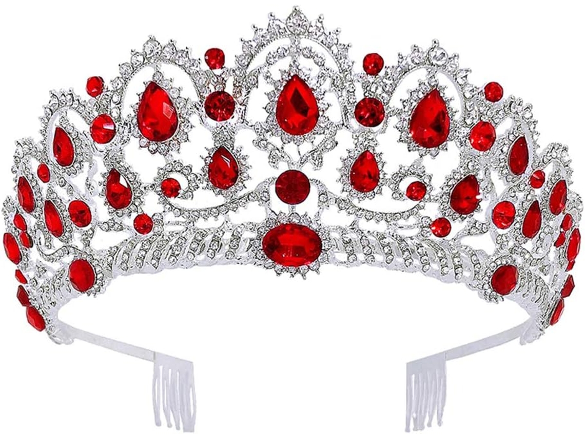 Corona Nupcial De Cristal Rojo Con Diamantes De Imitación, Elegante Tiara Para Bodas Y Fiestas.