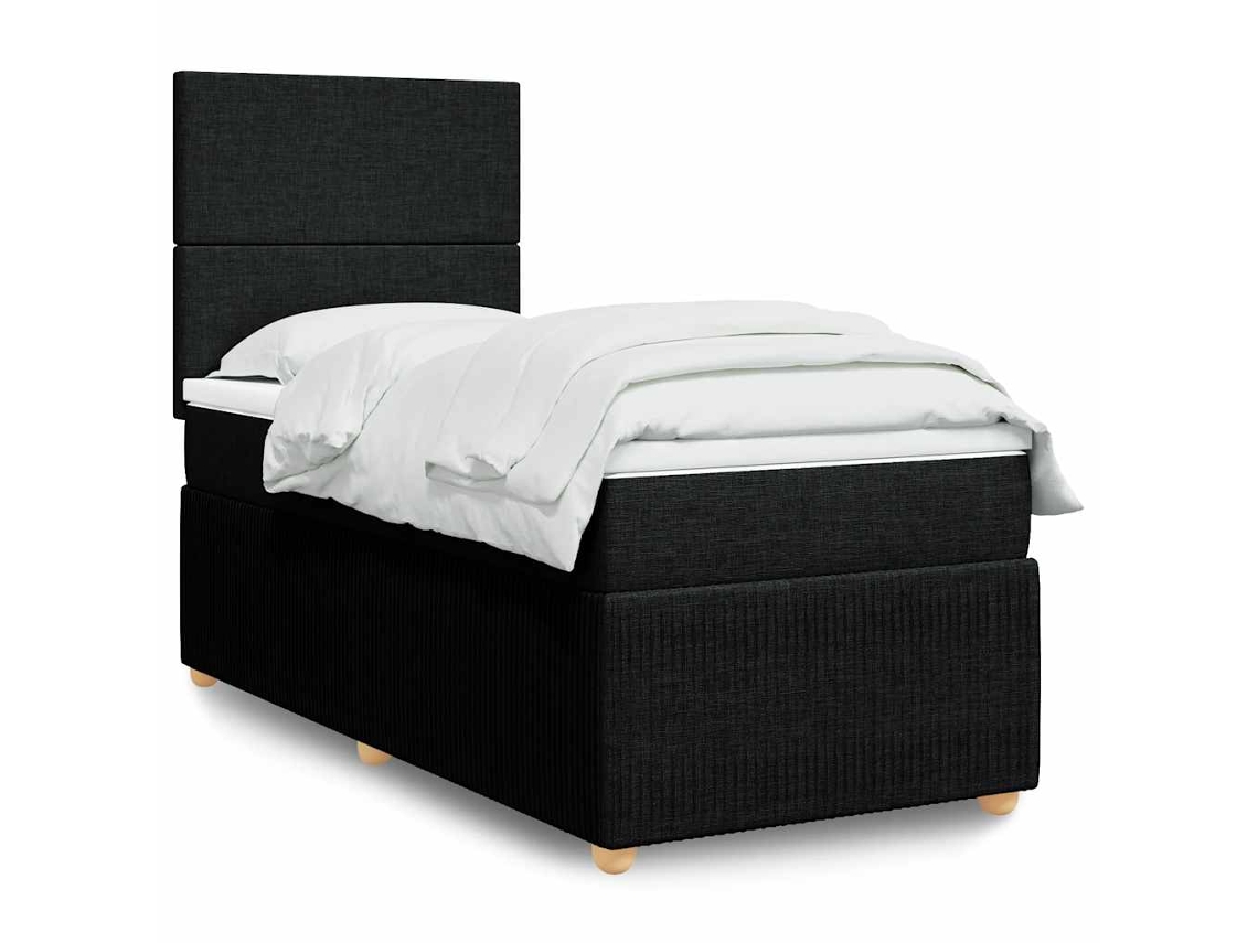 Cama Box Spring Con Colchón Tela Negro 90x200 Cm