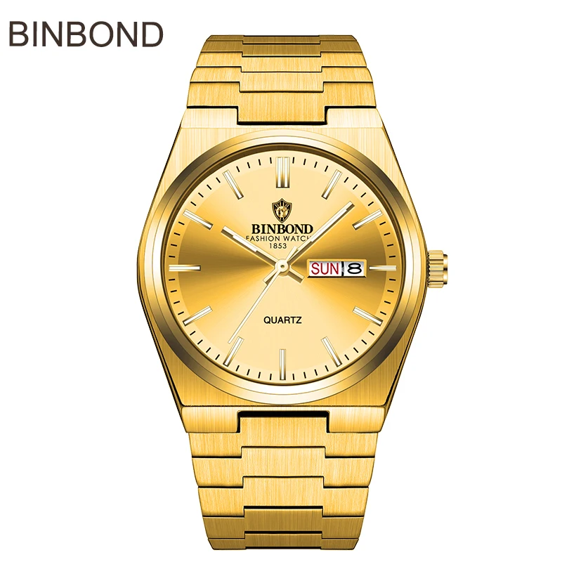 Reloj de cuarzo de lujo para hombre, resistente al agua, luminoso, con indicador de fecha y día MDUG (totalmente dorado)