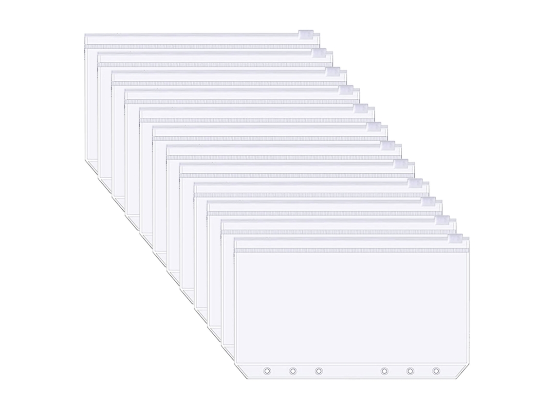12 Fundas Transparentes De Pvc Tamaño A6 Para Agendas, Con 6 Agujeros, Carpetas De Plástico Con Cremallera Para Presupuestos Y Dinero.