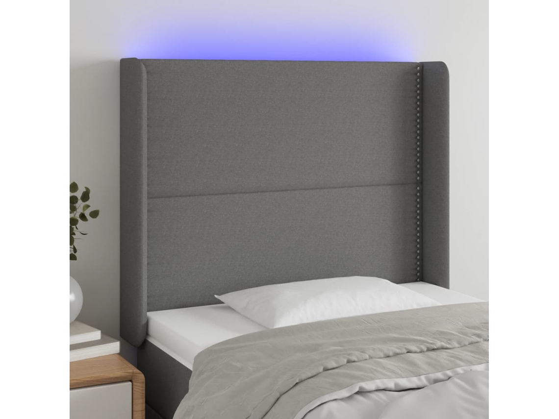 Cabecero Con Led De Tela Gris Oscuro 93x16x118/128 Cm