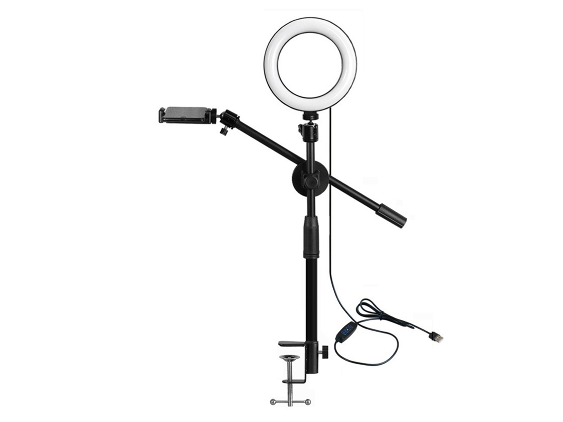 Suporte Para Celular Com Braço Ajustável Mesa Câmera Luz Gravacao Transmissao Ao Vivo
