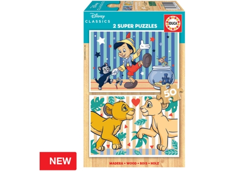 Puzzle EDUCA 2x Super Puzzle 50 Madera Disney Classics (Edad Mínima: 3 Años - 100 Piezas)
