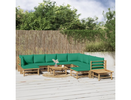 Conjunto 12 de muebles de jardín VIDAXL bambú con cojines verde