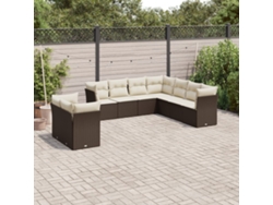 Conjunto de sofá de jardín de 9 piezas con cojines de mimbre marrón de DKD Home Decor