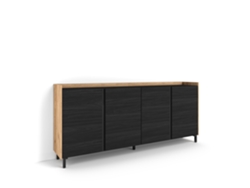 Aparador Para Salón, 207x35x91cm, 4 Puertas, Diseño Industrial, Negro Y Roble