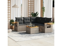 Conjunto de sofá de jardín de 6 piezas con cojines de mimbre gris, Dkd Home Decor
