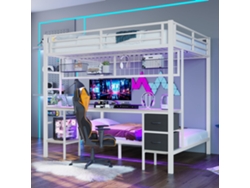 Cama Alta De 90x140x200 Con Led, Usb Y Escritorio.