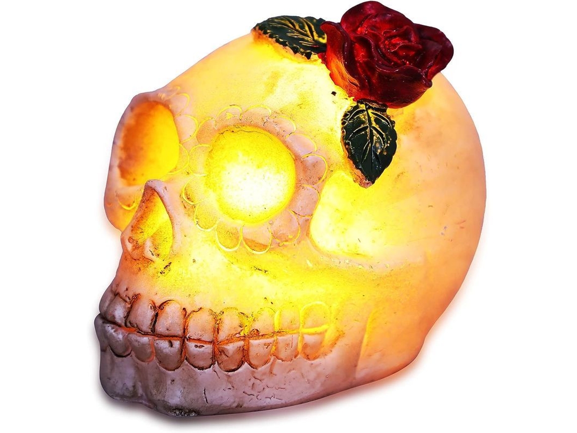 Decoración De Calavera Con Rosa Para Halloween, Iluminada En Forma De Calavera, Mesa Vrv