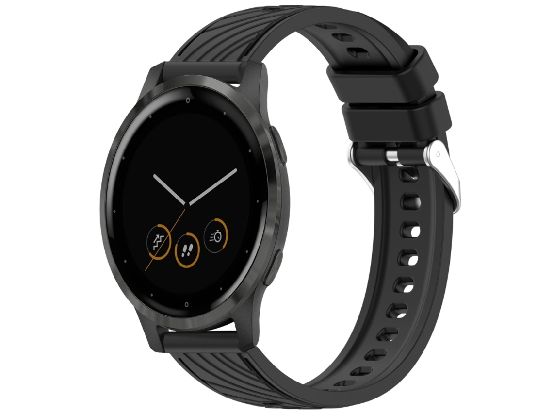 Bracelete Para Garmin Vivoactive 4s (18mm) - Silicone - Textura Listrada - Fivela De Aço Prate Preto
