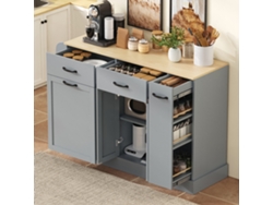 Aparador Moderno, Cajones Varios, Compartimento Basura, Estante Especias, Gris
