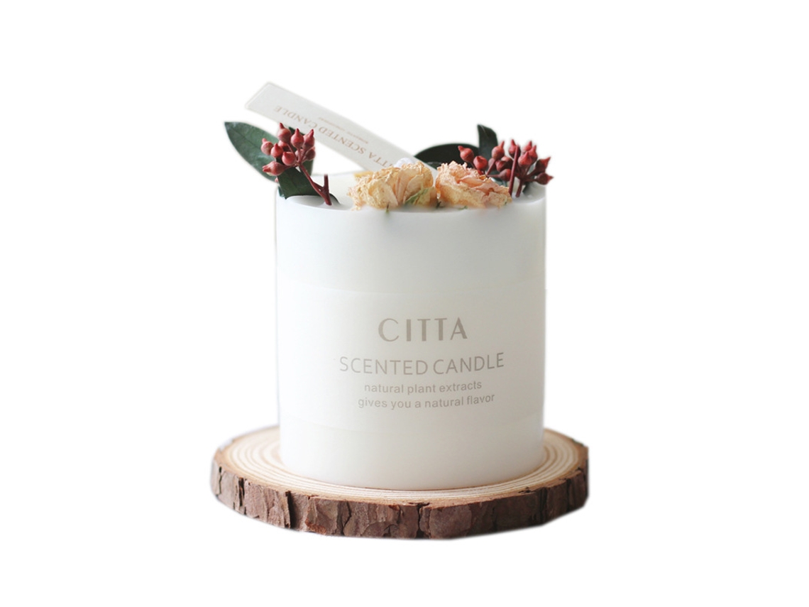 Caja de regalo con vela perfumada de cera de soja y flores secas M INF