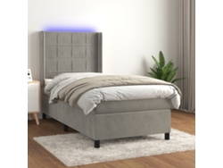 Cama Box Spring Colchón Y Led Terciopelo Gris Claro 90x190 Cm