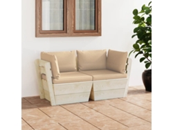 Sofá de jardín de 2 plazas con cojines de madera de abeto, DKD Home Decor