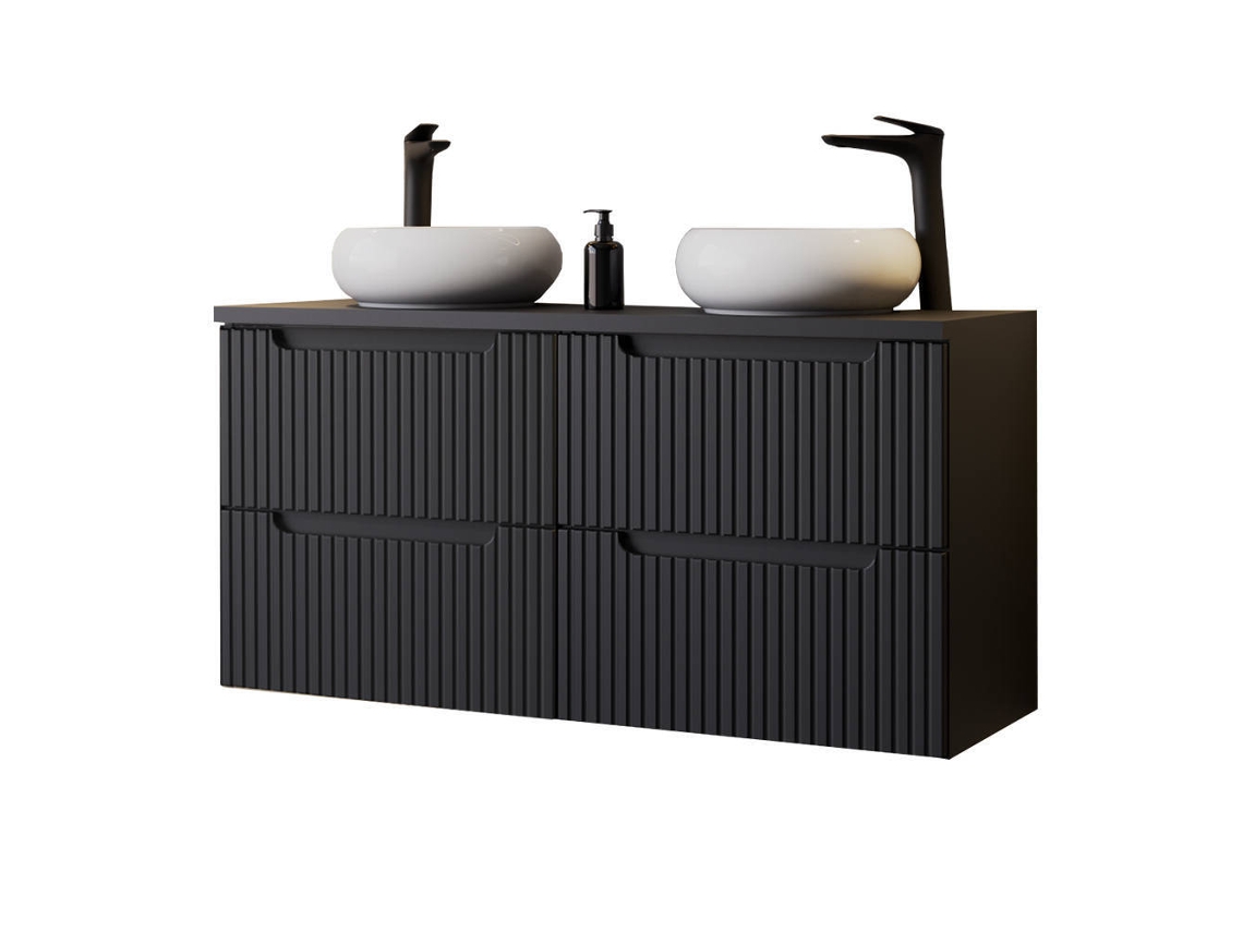 Mueble de baño con doble lavabo Newport con 4 cajones MDF / Cerámica 120 x 72 x 40 cm - Negro