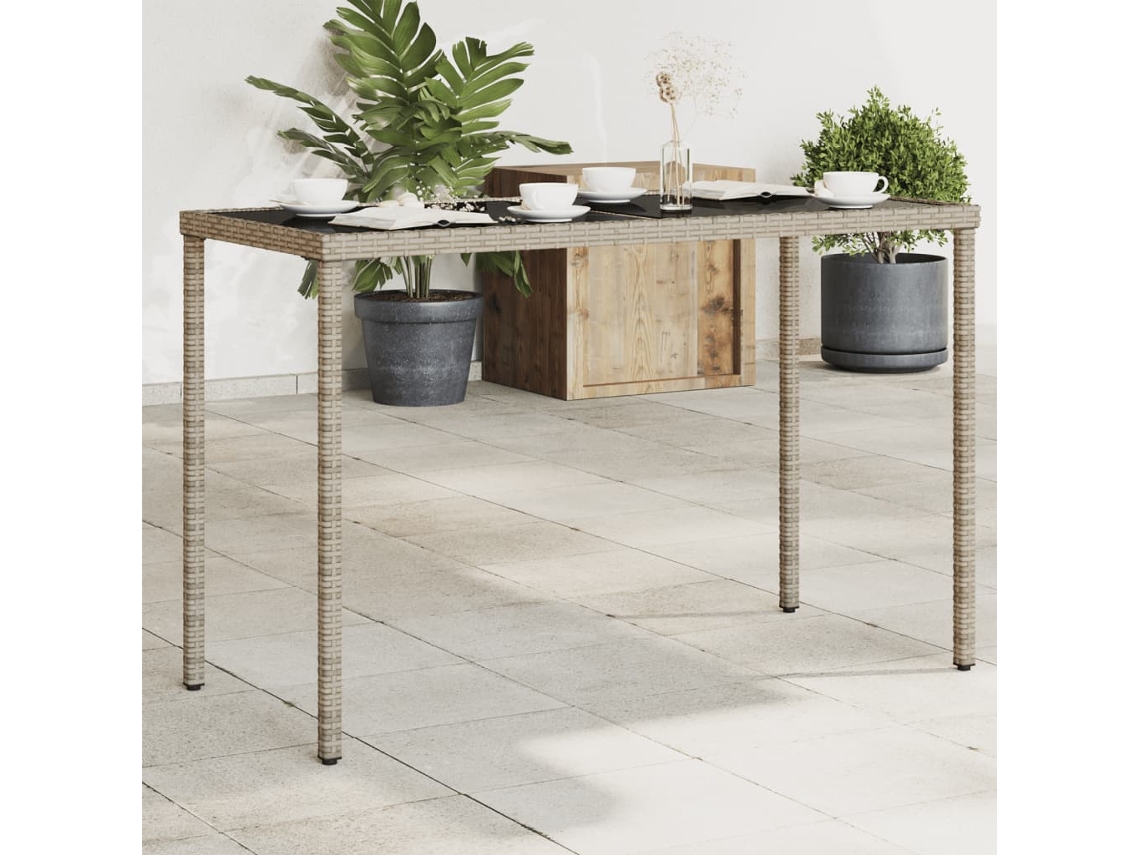 Mesa De Jardín | Mesa De Exterior Superficie De Vidrio Ratán Pe Gris 115x54x74 Cm