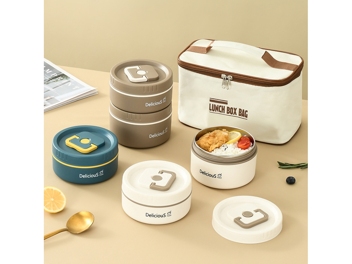 Fiambrera portátil redonda apilable de acero inoxidable para mantener las comidas calientes