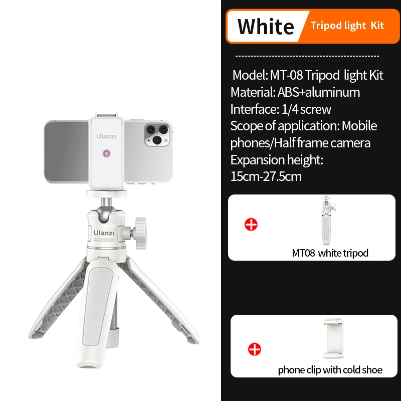 Mini trípode plegable MT-08 con tornillo de 1/4'' y asa, universal para DSLR, Android y iPhone (juego de 2), color blanco
