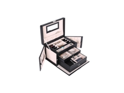 Joyero Organizador 3 Niveles 2 Cajones Con Cerradura Y Llave 26x18 Cm - Negro