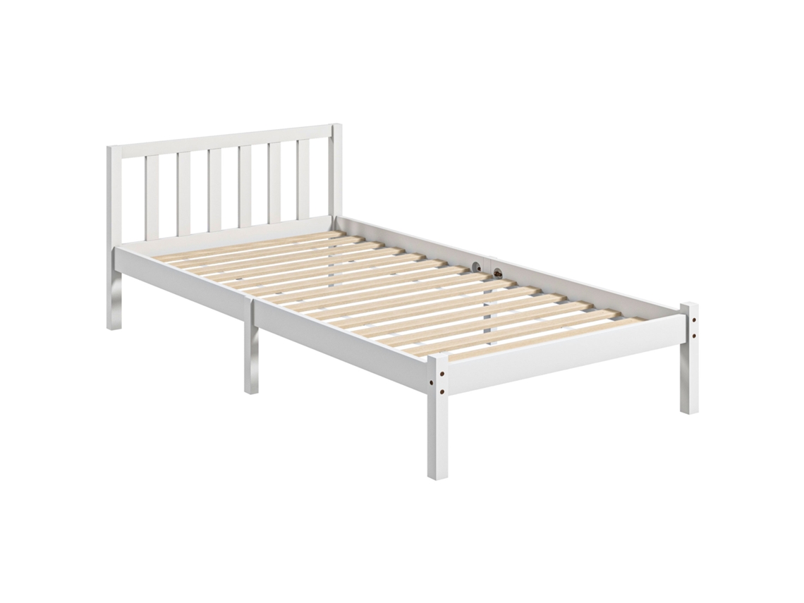 Estructura De Cama Individual De Madera Maciza De 90x190 Cm Con Cabecero Y Base De Láminas Resistente Para Niños Y Adultos.